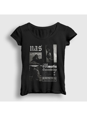 Presmono Kadın Siyah Illmatic Nasir Jones Nas T-Shirt