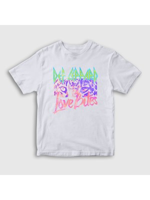 Presmono Unisex Çocuk Beyaz Love Bites Def Leppard T-Shirt