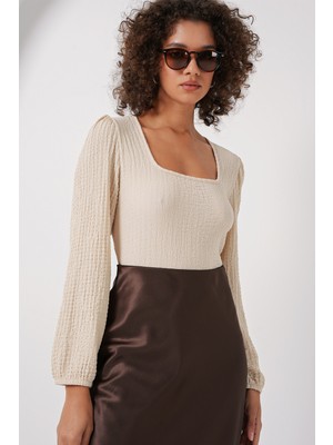 0442 Uzun Kollu Bluz - Krem