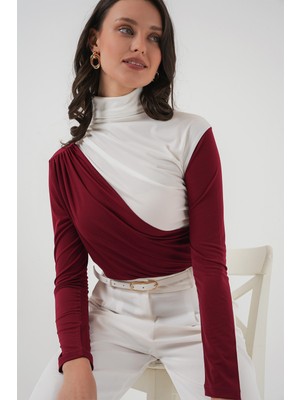 940 Büzgü Detaylı Sandy Bluz - Bordo