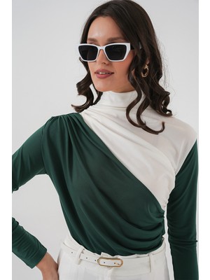 940 Büzgü Detaylı Sandy Bluz - Zümrüt Yeşili