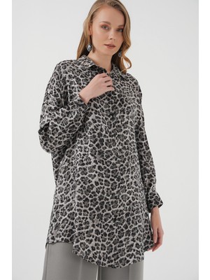 5944 Desenli Uzun Gömlek Tunik - Siyah