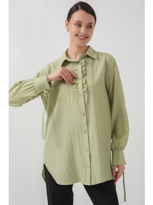 Fırfırlı Uzun Gömlek Tunik 5953 - Çağla