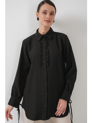 Fırfırlı Uzun Gömlek Tunik 5953 - Siyah