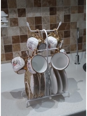 Beyaz Tezgah Üstü Bardak Kupa Fincanlık Fincan Askılığı Fincan Tabaklığı Mutfak Düzenleyici Organize