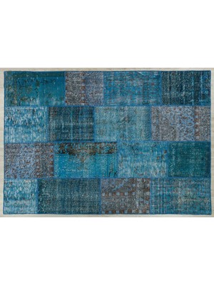 Buz Mavi Doğal Dokuma Patchwork Halı