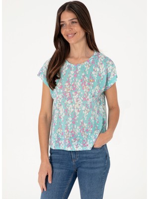 U.s. Polo Assn. Bisiklet Yaka Açık Mavi Kadın T-Shirt Sacey