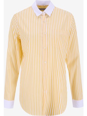 Sarı Kadın Normal Çizgili Gömlek Abby