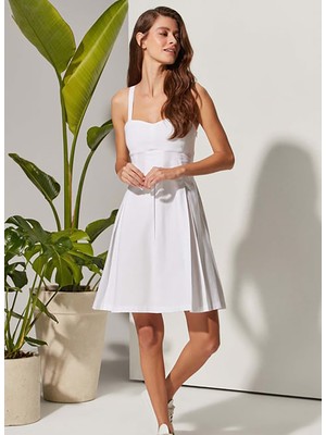 White By Nature Düz Yaka Beyaz Orta Kadın Elbise 310304