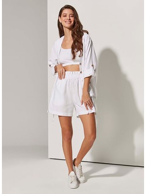 White By Nature Lastikli Bel Normal Beyaz Kadın Şort 331848