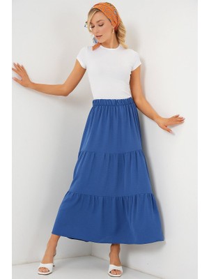 Gökyüzü Moda Ayrobin Uzun Etek 8048 - Indigo