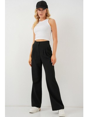 Ag Shoppings 6638 Yüksek Bel Palazzo Pantolon - D. Siyah