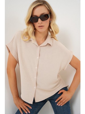 Passense Oversize Kısa Kol Gömlek 20322 - Krem