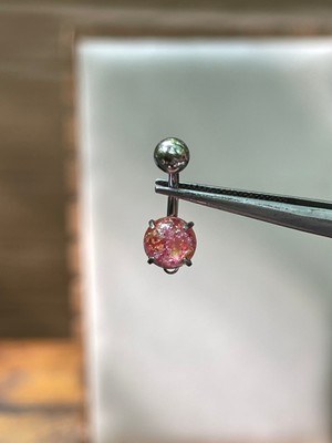 Aida Jewelss 316 L Cerrahi Çelik Opal Fuşya Gümüş Renginde Göbek Piercingi