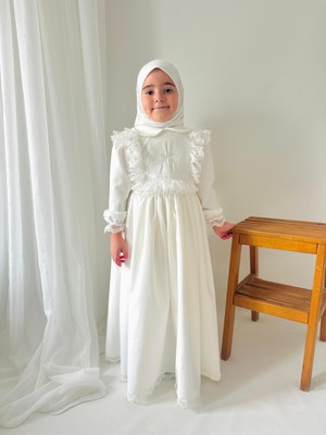 Hly Karol Tasarım Kız Çocuk Tesettür Elbisesi Merasim Elbisesi,başörtülü Takım 3-12 Yaş Uygun
