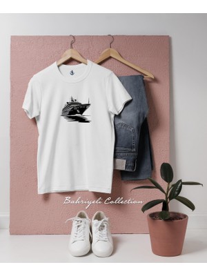 Oversize Vektör Çizim Yolcu Gemisi Büyük Tasarımlı Unisex T-Shirt