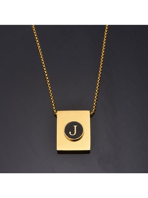 İdol Avm Fashion J Harfli Kare Çelik Erkek Kolye Takı Hediyelik Aksesuar
