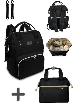 Nidage UltraNova Siyah Anne Bebek Bakım Çantası ve Isı Yalıtımlı Beach Bag Termos Çanta Takımı