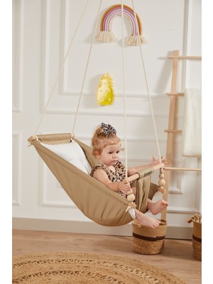 Nidage UltraNova Ahşap bebek salıncağı, taşıma kapasitesi 9-36 kg, kahverengi renk, güvenli ve şık tasarım