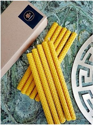(10 Adet) 21CM Balmumu Mum Dilek Mumu, Beeswax Candle Doğal Petek Bal Mumu Mum