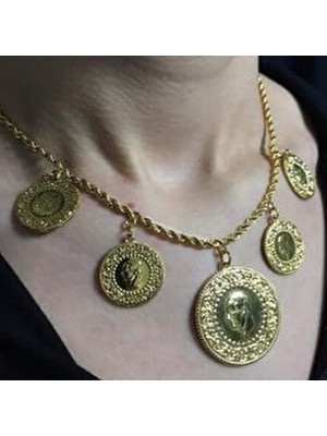 Gerçek Altın Görünümlü Beşi Bir Yerde Kolye (Halat Zincirli) DAYB0087