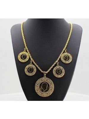 Gerçek Altın Görünümlü Beşi Bir Yerde Kolye (Halat Zincirli) DAYB0069