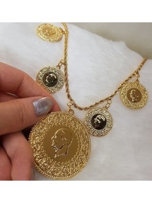 Gerçek Altın Görünümlü Beşi Bir Yerde Kolye (Halat Zincirli) DAYB0108