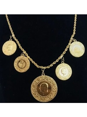 Gerçek Altın Görünümlü Beşi Bir Yerde Kolye (Halat Zincirli) DAYB0109