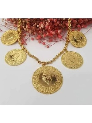 Gerçek Altın Görünümlü Beşi Bir Yerde Kolye (Halat Zincirli) DAYB0029