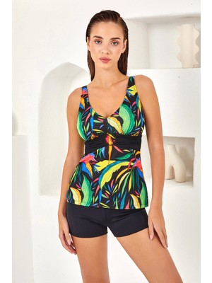 Lapieno Aksesuarlı V Yaka Şortlu Tankini