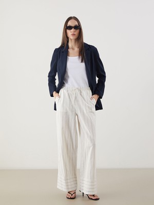 Lc Waikiki Yeni Sezon Beli Lastikli Cizgili Keten Karisimli Kadin Pantolon - S5IK77Z8