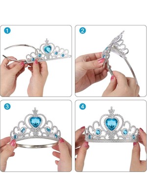 ForWhat Büro Ev Ofis Etkinlik Gösteri Kraliçe Kostüm Tacı Için Mavi Karlar Ülkesi Kalpli Taşlı Taç