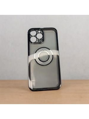 iPhone 13 Pro Max Şeffaf Silikon Gümüş Renk Detaylı Magsafe  Özellikli Telefon Kılıfı
