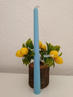 Qosrix Açık Mavi Şamdan Soya Mumu Soya Doğal Pudra Kokulu Uzun Çubuk Konik Mum Dekoratif 1 Adet