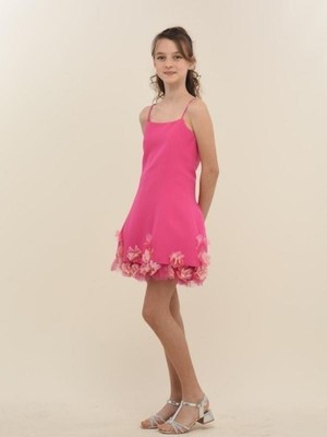 Kız Çocuk Ip Askılı Çiçekli Kısa Tasarım Abiye Elbise