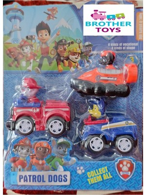 Brother Toys Devriye Köpekleri Paw Patrol Dogs 3 Adet Arabalı Set Mavi Turuncu Kırmızı