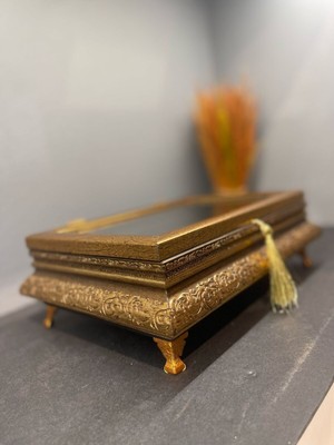 Dekoratif Ahşap Aynalı Takı Kutusu Gold