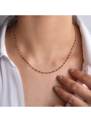 14 Ayar Altın Kaplama Zümrüt  Doğal Taşlı  El Yapımı Gümüş Kolye - CNS00634