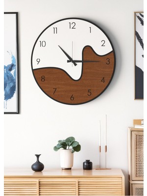 Modern Ahşap Duvar Saati - Iki Renkli Dalgalı Tasarım Sessiz Mekanizma Dekoratif Salon Ofis Saati