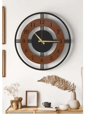 Modern Ahşap Duvar Saati KEPLER-1649 - Büyük Boy 3D Tasarım Dekoratif Salon Ofis Saati 48CM