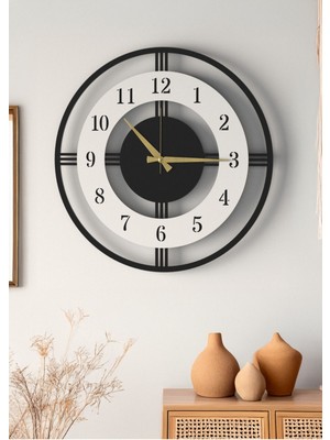 Modern Ahşap Duvar Saati KEPLER-1649 - Büyük Boy 3D Tasarım Dekoratif Salon Ofis Saati 48CM