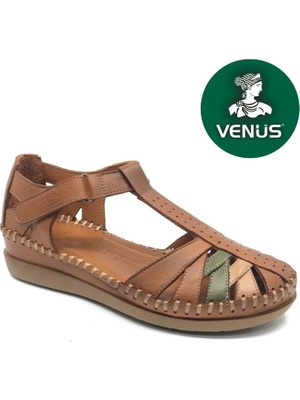 Venüs Margit Kadın Sandalet Hakiki Deri Ortopedik Comfort Taba Renkli ve Rahat Kullanım İçin