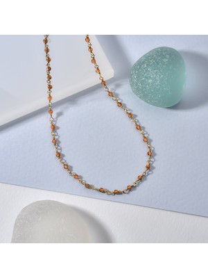 14 Ayar Altın Kaplama Zarif Sitrin Ham Değerli Taş Gümüş Gerdanlık - CNS00635