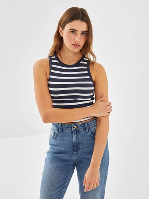 Lcw Vision  Bisiklet Yaka Çizgili Kadın Crop  (S5)