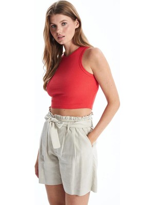 Lcw Vision  Bisiklet Yaka Dokulu Kadın Crop  (S5)