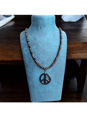 Barış Kolye Barış Sembolu Hematit Kaplan Gözü Kolye Doğal Taş Kolye Bohem Kolye 6 mm Doğal Taş Kolye