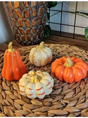 Dekoratif El Yapımı 4 Lü Bal Kabağı Beton Obje Biblo Set Yeni Yıl Hediyesi