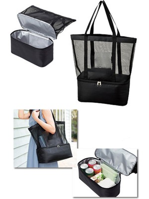 Termoslu Fileli Altı Buzluklu Plaj Çantası