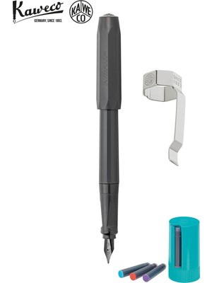 Kaweco 10001818 Perkeo Dolmakalem Mat Siyah (F) + Kartuş Kutusu 8'li Karışık Renk + Klips Hediyeli