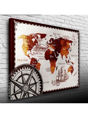 Tarihi Dünya Haritası Kanvas Tablo 50 x 70